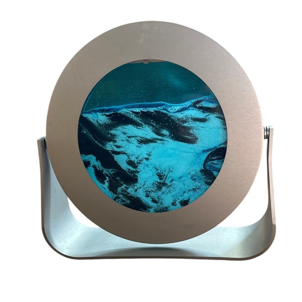 Exotic Sands Art Moving Sand Pictures Silver Metal Round Frame 7" Ocean Blue